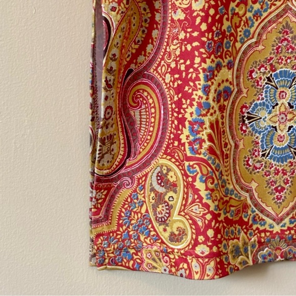 Le Chateau| Red/Mustard/Blue Paisley Lightweight Pull-On Midi Pencil Skirt Sz S - Picture 2 of 5